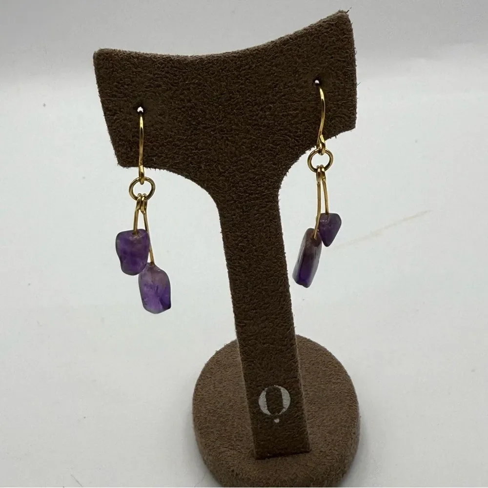 Elegant Gold and Purple amethyst Dangle Earrings